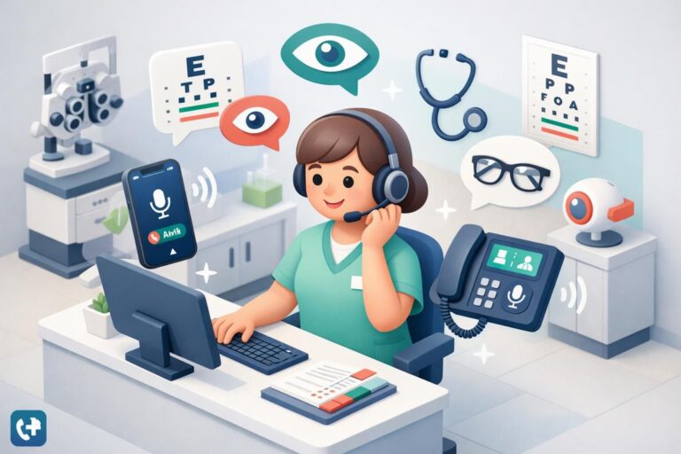 service d'accueil téléphonique spécialisé pour ophtalmologues, assurant la gestion efficace des demandes spécifiques des patients.