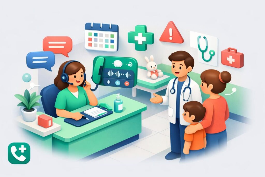 service de télésecrétariat spécialisé pour pédiatres : accueil chaleureux des parents et gestion efficace des urgences médicales.